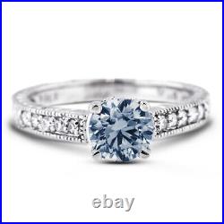 0.86ct Blue SI1 Round Natural Diamonds 14k Vintage Style Side-Stone Ring