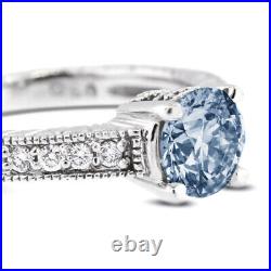 0.86ct Blue SI1 Round Natural Diamonds 14k Vintage Style Side-Stone Ring