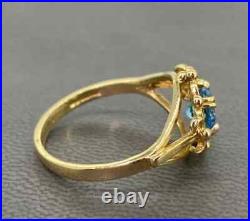 1.50CT Lab Created Blue Topaz Vintage Style Ring 14K Yellow Gold Plated Silver