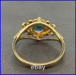 1.50CT Lab Created Blue Topaz Vintage Style Ring 14K Yellow Gold Plated Silver