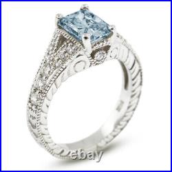 1.60 CT Blue SI2 Radiant Natural Diamonds 14k Vintage Style Side Stone Ring