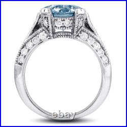 1.96ct Blue SI3 Round Natural Diamonds 14k Vintage Style Sidestone Ring