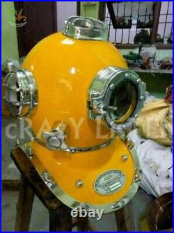 18 Solid Steel Vintage Style Yellow U. S Navy Mark V Scuba Diving Divers Helmet