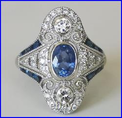 1920-1950 Vintage Style Blue 1.66CT Sapphire & Brilliant White CZ Women's Ring
