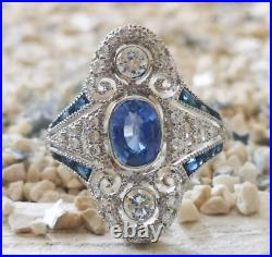 1920-1950 Vintage Style Blue 1.66CT Sapphire & Brilliant White CZ Women's Ring