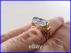 3.82 Carats Natural Blue Topaz Vintage Style Unisex Ring 10k Yellow Gold Ring r7