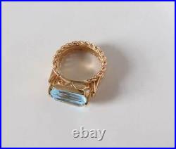 3.82 Carats Natural Blue Topaz Vintage Style Unisex Ring 10k Yellow Gold Ring r7
