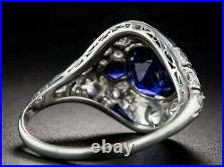3Ct Edwardian Vintage Style Lab Created Blue Sapphire 14K White Gold Finish Ring