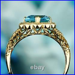 4.50 Ct. Natural Blue Topaz Vintage Style Filigree Ring in Solid 9K Yellow Gold