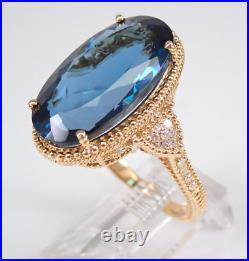 4CTLarge London Blue Topaz Ring 14K Yellow Gold Plated Setting Vintage Style