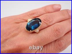 4CTLarge London Blue Topaz Ring 14K Yellow Gold Plated Setting Vintage Style