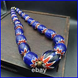 600g Vintage Old Blue Chevron Venetian Style Trade beads 40mm Beads Necklace