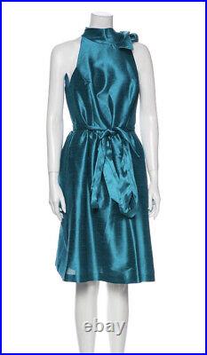 ALFRED SUNG Teal Blue Midi 50's Vintage Style Designer Bridal Cocktail Dress 10