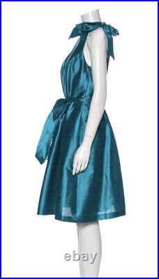 ALFRED SUNG Teal Blue Midi 50's Vintage Style Designer Bridal Cocktail Dress 10