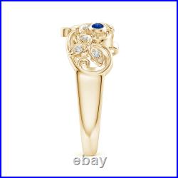 ANGARA Vintage Style Blue Sapphire and Diamond Flower Scroll Ring