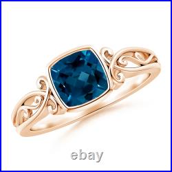 ANGARA Vintage Style Cushion London Blue Topaz Solitaire Ring in 14K Gold