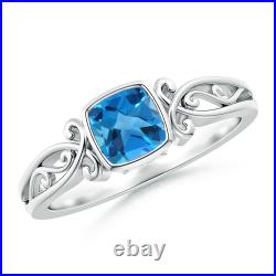 ANGARA Vintage Style Cushion Swiss Blue Topaz Solitaire Ring in 14K Gold