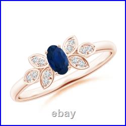 ANGARA Vintage Style Oval Blue Sapphire Ring with Diamond Accents