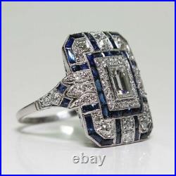 Amazing Vintage Style Blue Sapphire & White Gemstone Women's Wedding Ring In 925