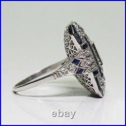 Amazing Vintage Style Blue Sapphire & White Gemstone Women's Wedding Ring In 925