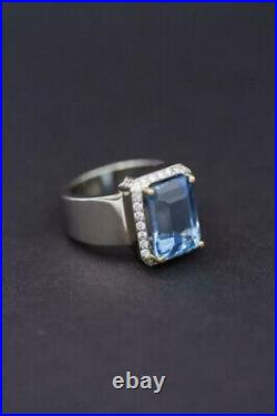 Amazing Vintage Style Emerald Cut Blue Sapphire With White Stone Fashion Band