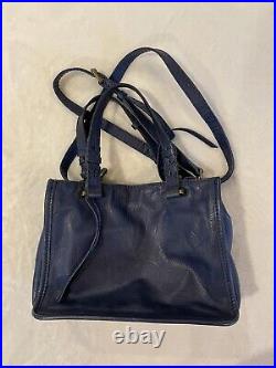 American Leather Co Blue Tooled Satchel Handbag Purse Shoulder Bag Vintage Style