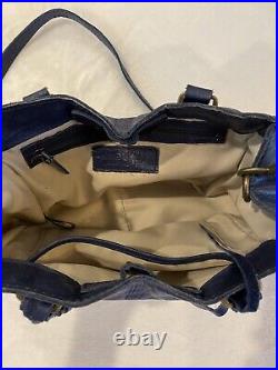 American Leather Co Blue Tooled Satchel Handbag Purse Shoulder Bag Vintage Style