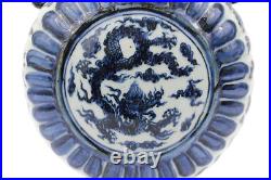 Beautiful Chinese Vintage Style Blue and White Porcelain Dragon Motif Moon Vase