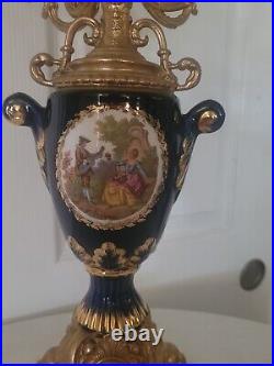 Beautiful blue Vintage Louis XV Style Porcelain/ Bronze Italian Candelabra