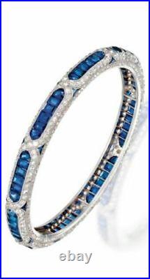 Blue Bangle Bracelet Vintage Style Custom Made Solid 925 Sterling Silver Princes