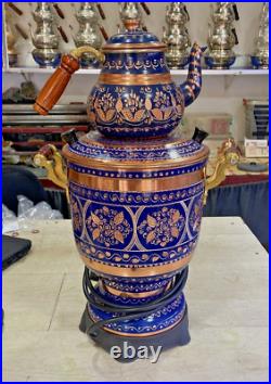 Blue Electric Copper Samovar (5L) with Teapot, Vintage Style Tea Maker