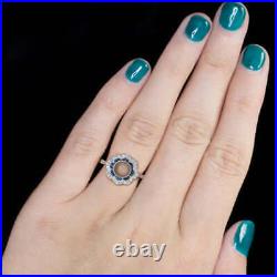 Blue Sapphire Diamond Vintage Style Engagement Ring Semi Mount Setting Floral