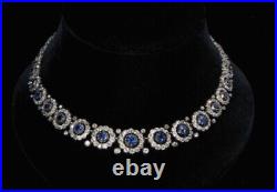 Blue Sapphire Vintage Style Necklace 925 Sterling Silver High jewelry women 16in
