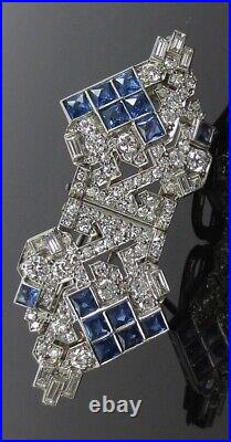 Blue Vintage Style Lab Sapphire Double Clip Brooch 925 Sterling Silver Jewellery