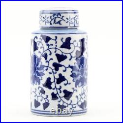 Blue and White Ginger Jar Flowers Oriental Chinoiserie Tea Jar Vintage Style 6