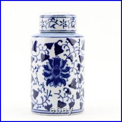 Blue and White Ginger Jar Flowers Oriental Chinoiserie Tea Jar Vintage Style 6