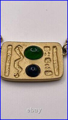 CARLOS FALCHI Egyptian Style Blue/Green Cabashon Necklace Vintage Jewelry