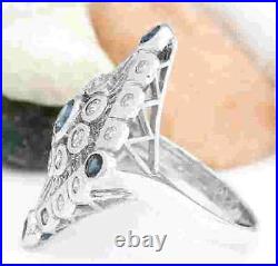 Classic Rhombus Shape Vintage Style Blue Sapphire & White Cubic Zirconia Ring