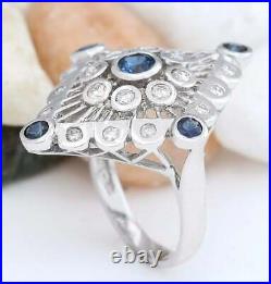 Classic Rhombus Shape Vintage Style Blue Sapphire & White Cubic Zirconia Ring