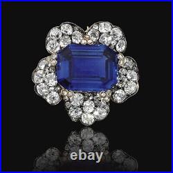 Delicate Emerald Shape Blue Lab Created Sapphire Vintage Style Flower Brooch