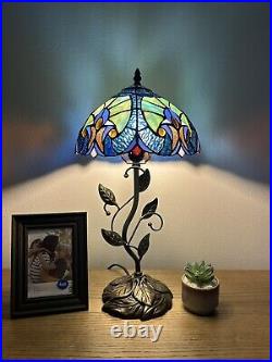 Enjoy Tiffany Style Table Lamp Blue Stained Glass Included LED Bulb Vintage H20