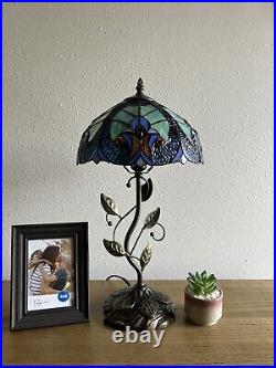 Enjoy Tiffany Style Table Lamp Blue Stained Glass Included LED Bulb Vintage H20