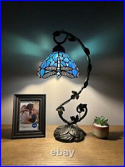 Enjoy Tiffany Style Table Lamp Dragonfly Blue Stained Glass Vintage 21H11W