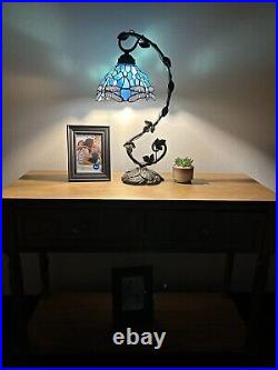 Enjoy Tiffany Style Table Lamp Dragonfly Blue Stained Glass Vintage 21H11W