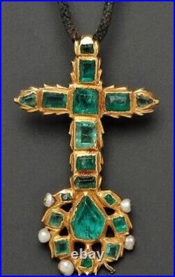 Georgian style vintage 9k gold emerald pearl wedding/ Valentine's cross pendant