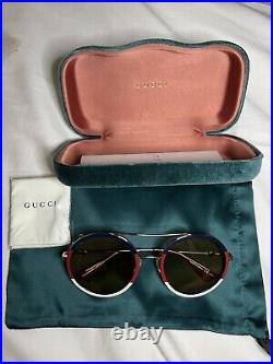 Gucci Urban Round Vintage Style Women's Sunglasses Blue/Red/White/Gold Tint