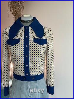 Handmade Vintage Jacket XS Polka Dot White Blue Yellow Cute Retro Old Style Cool