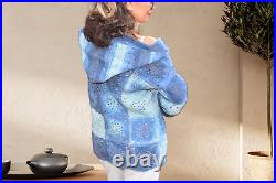 Knit Women Jacket, Boho Hooded Coat, Patchwork Vintage Style Jacket, Ready2Ship