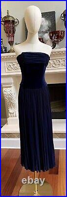 LAURA ASHLEY Dress VINTAGE 50s style ball hourglass Velvet Navy Blue Long Sz 10