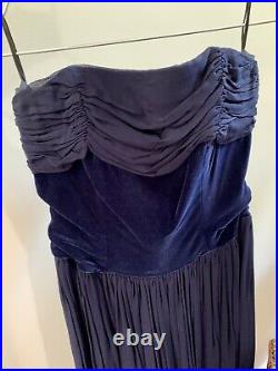 LAURA ASHLEY Dress VINTAGE 50s style ball hourglass Velvet Navy Blue Long Sz 10